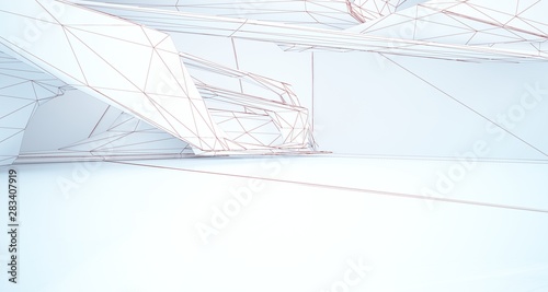 Abstract drawing white interior multilevel public space with window. 3D illustration and rendering.