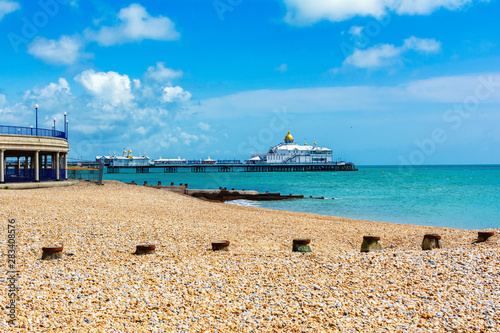 Fototapet View of Eastbourne pier with bandstand in the front, East Sussex, England, selec
