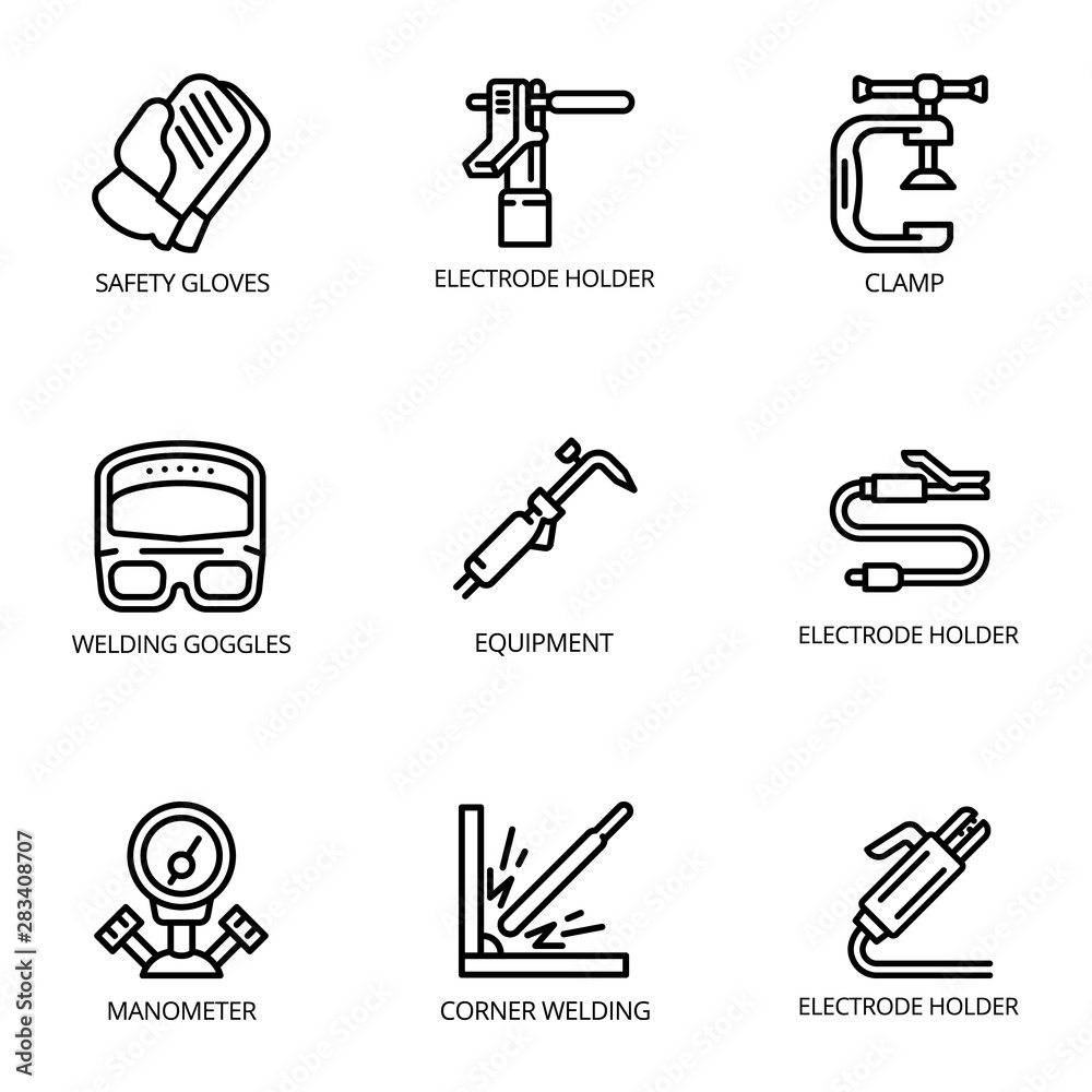 Fototapeta premium Welding industry icon set. Outline set of 9 welding industry vector icons for web design isolated on white background