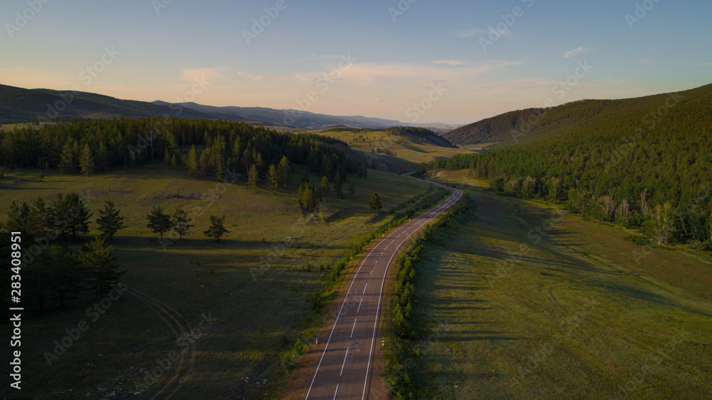 Aerial view of the road of Lake Baikal