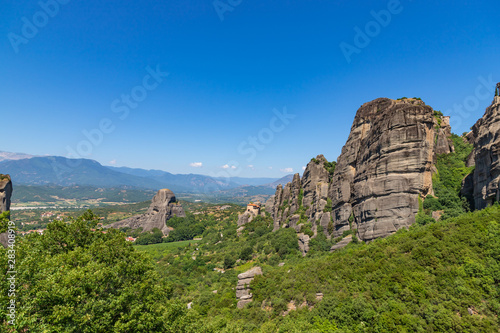Monasteries on the top of rock in a beautiful summer day in Meteora, Greece