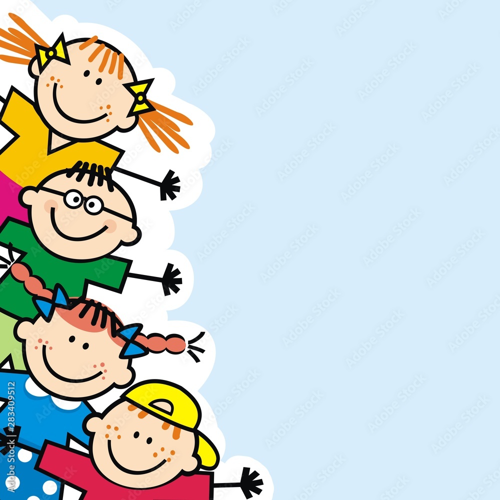 Happy little kids , banner, funny vector illustration Happy little kids , banner, funny vector illustration