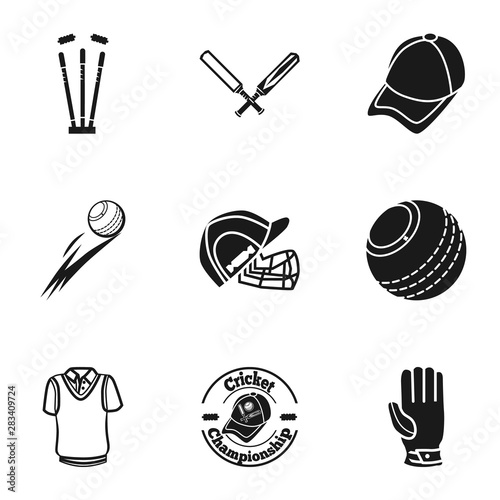 Cricket championship icon set. Simple set of 9 cricket championship vector icons for web design isolated on white background