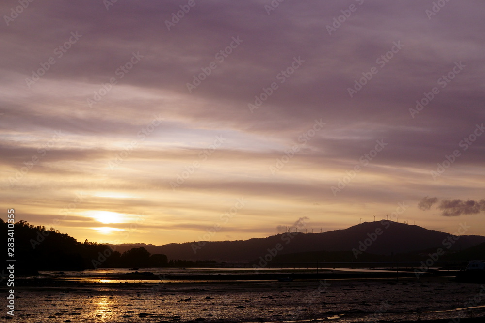 Sunset in the estuary in Noia, Galicia, Spain