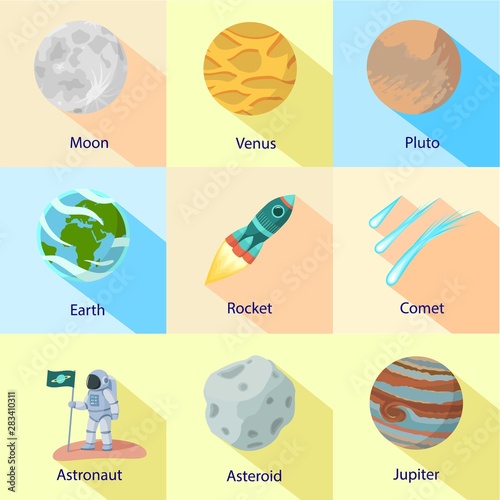 Cosmic expedition icon set. Flat set of 9 cosmic expedition vector icons for web design isolated on white background