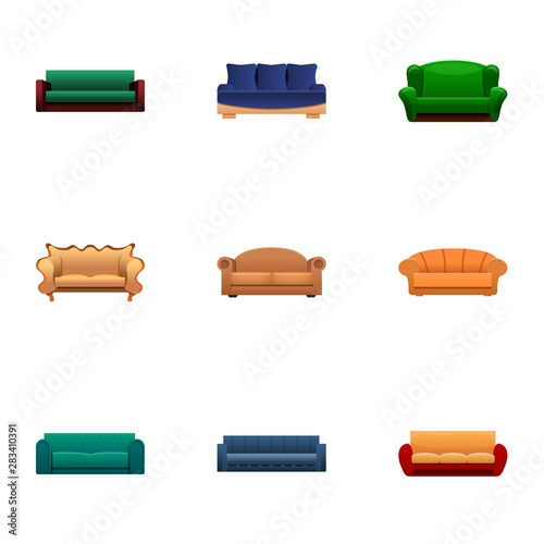 Fabric sofa icon set. Cartoon set of 9 fabric sofa vector icons for web design isolated on white background