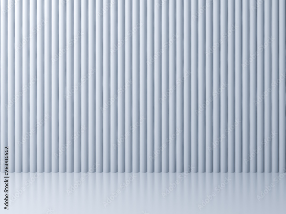 Abstract white striped background with reflections and shadows 3D rendering