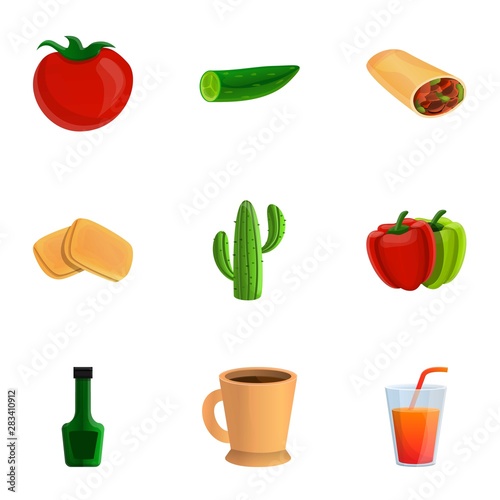 Healthy mexican food icon set. Cartoon set of 9 healthy mexican food vector icons for web design isolated on white background