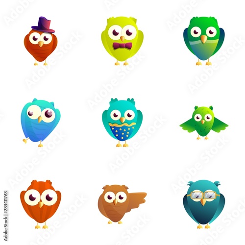 Comic birds icon set. Cartoon set of 9 comic birds vector icons for web design isolated on white background