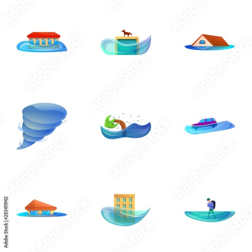 Natural disaster icon set. Cartoon set of 9 natural disaster vector icons for web design isolated on white background