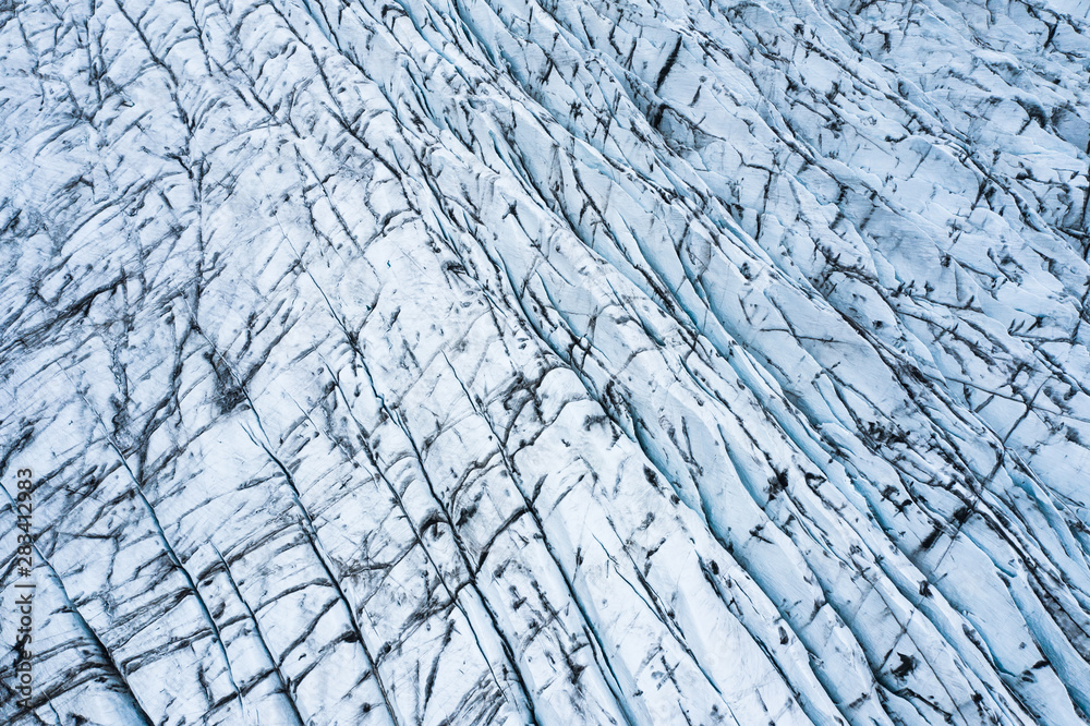 aerial view of glacier from above, ice texture landscape,Iceland