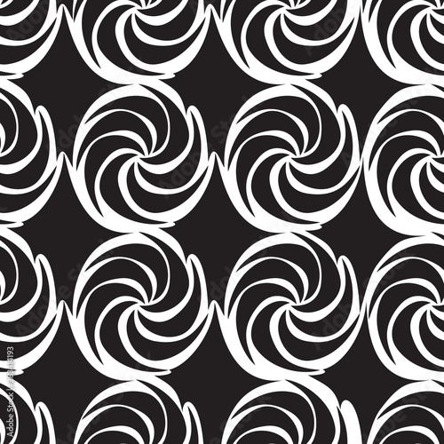 Vector monochrome decorative continuous background using wavy lines  curves and circles. Composition can be used as wallpaper.