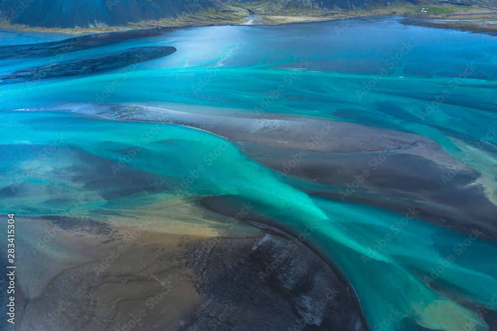 Aerial view and top view river in Iceland beautiful natural backdrop,Iceland