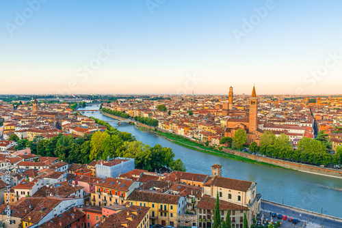 Beautiful sunrise aerial view of Verona, Veneto region, Italy