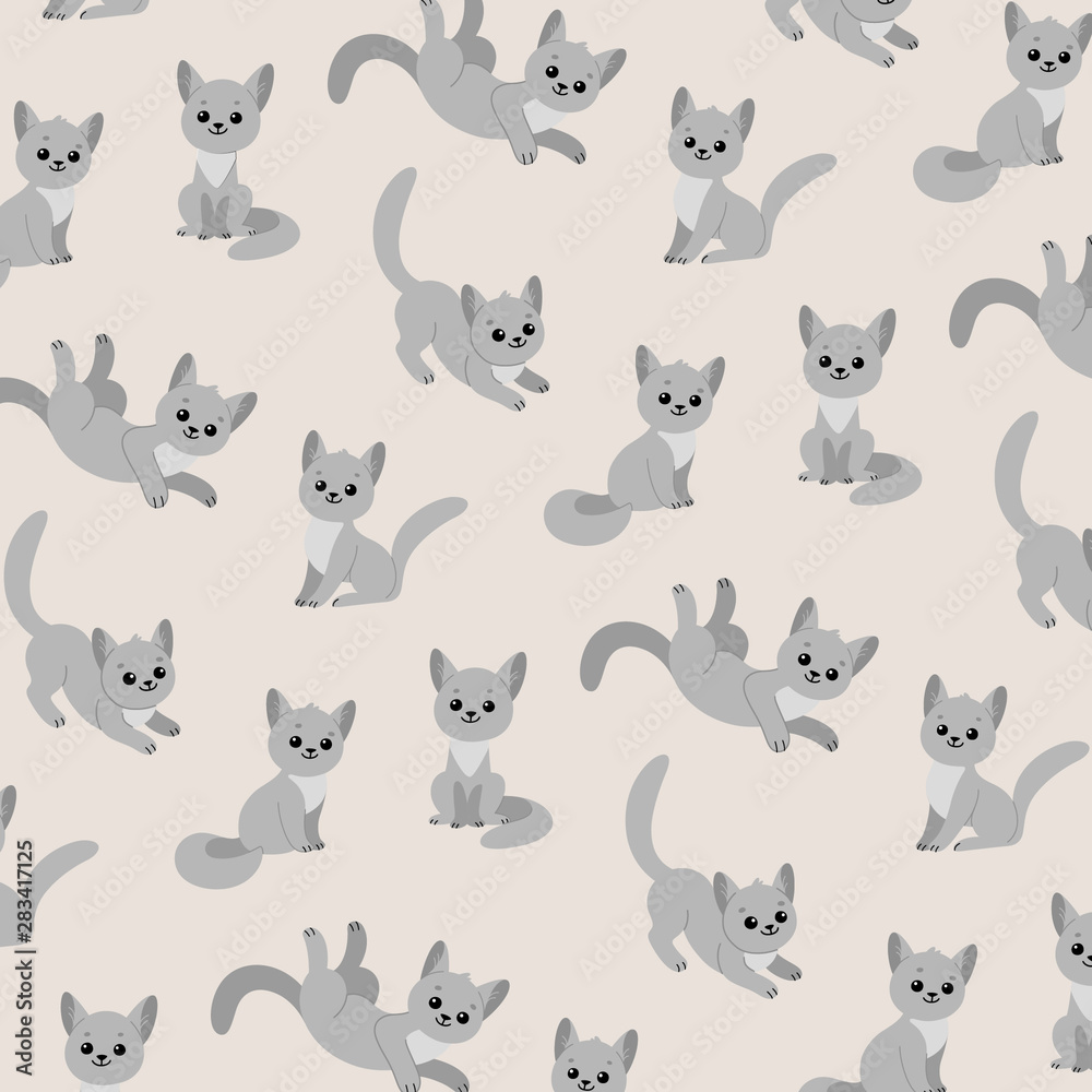 Cartoon gray cat - simple trendy pattern with animal. Cartoon illustration for prints, clothing, packaging and postcards. 