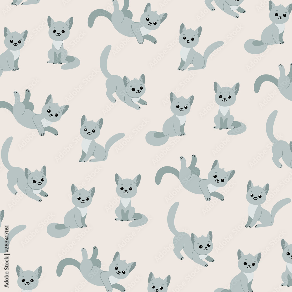 Cartoon gray cat - simple trendy pattern with animal. Cartoon vector illustration for prints, clothing, packaging and postcards. Cartoon gray cat - simple trendy pattern with animal. Cartoon vector illustration for prints, clothing, packaging and postcards.