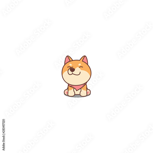 Cute shiba inu puppy sitting and smiling cartoon icon, vector illustration