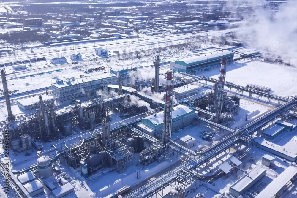 Fototapeta top view of the oil refinery