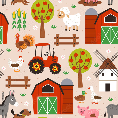 seamless pattern with happy animal farm  - vector illustration, eps    