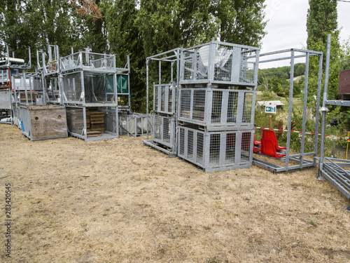 steel crates with metal structures and scaffolding