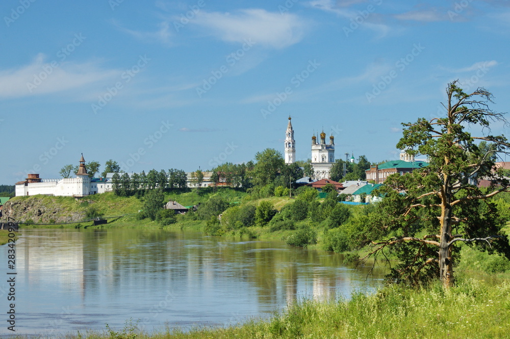 Trinity Cathedral and the Kremlin in Verkhoturye. Sverdlovsk region. Russia