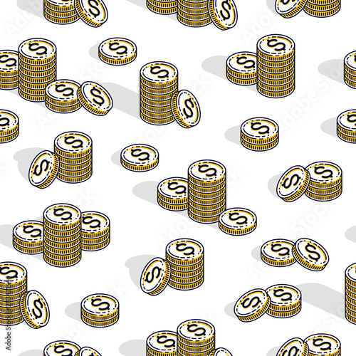 Money coins seamless background, backdrop for financial business website or economical theme ads and information, 3d cash, vector wallpaper or web site background.