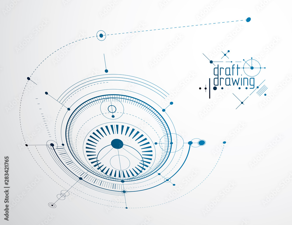 Engineering technology vector wallpaper made with circles and lines. Technical drawing abstract background.