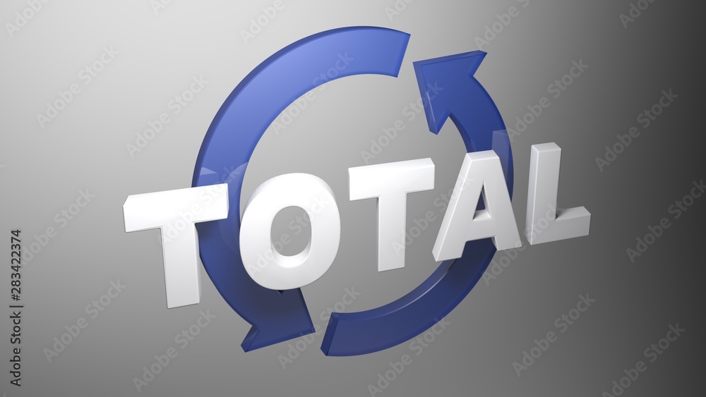 TOTAL with rotating arrows - 3D rendering illustration TOTAL with rotating arrows - 3D rendering illustration