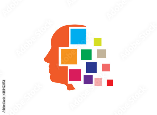 psychiatrist head abstract square effects logo design illustration on white background