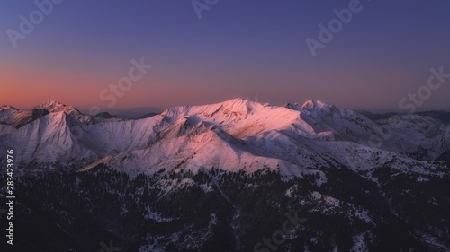 Alpine sunrise on the snowy Agrafa mountains