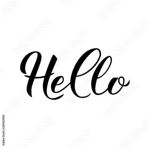Hello modern calligraphy lettering isolated on white. Hand drawn typography poster. Word Hello written with brush. Vector template for greeting cards, welcome banners, flyers, tee-shirts, etc.