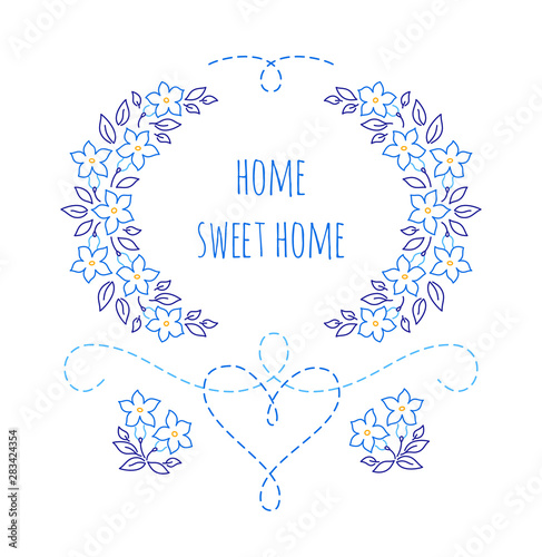 Home, sweet home embroidery - blue