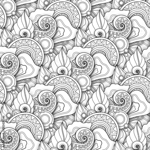 Monochrome Seamless Pattern with Floral Motifs