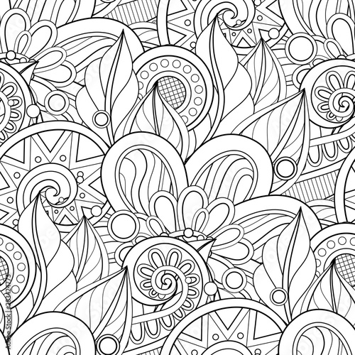 Monochrome Seamless Pattern with Floral Motifs
