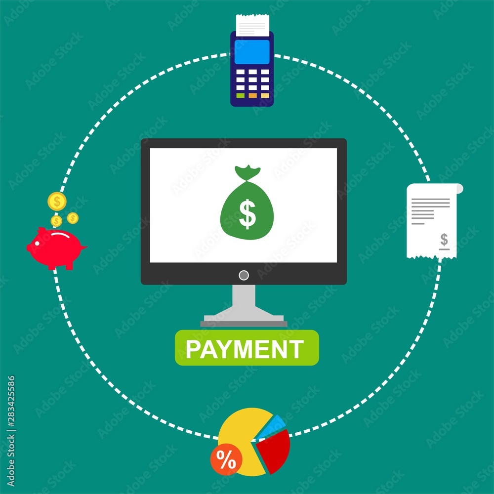 Online Shopping process infographic showing the choice of merchandise off the website adding it to the shopping cart payment packaging delivery and receipt centred around a smartphone Online Shopping process infographic showing the choice of merchandise off the website adding it to the shopping cart payment packaging delivery and receipt centred around a smartphone
