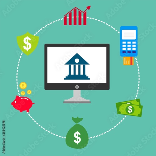 Online Shopping process infographic showing the choice of merchandise off the website adding it to the shopping cart payment packaging delivery and receipt centred around a smartphone