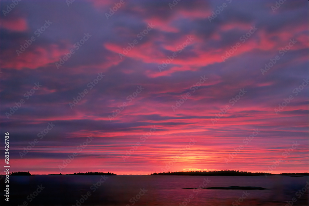 Sunset in the 10,000 Island area of the Georgian Bay, Ontario, Canada. 