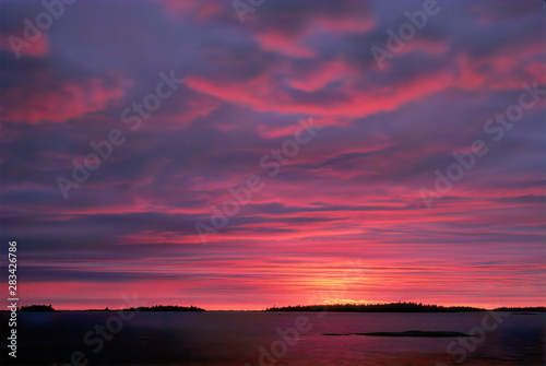 Sunset in the 10,000 Island area of the Georgian Bay, Ontario, Canada. 