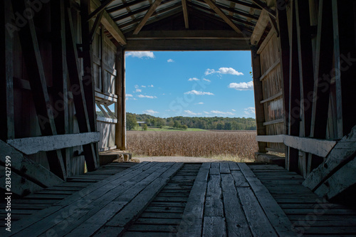 Looking out from the inside a covered bridge  Parke county  Indiana