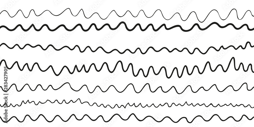 Hand drawn sea pattern with waves. Universal texture. Abstract background. Doodle for your design. Wallpaper for banners. Black and white illustration