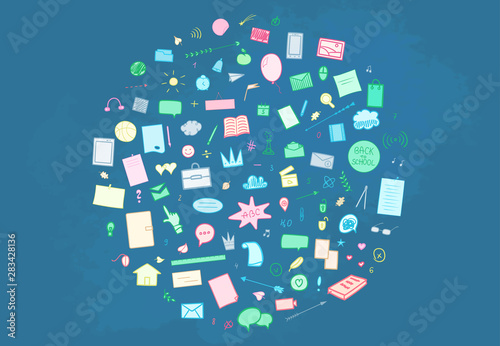 Wallpaper Mural Back to school. Abstract blackboard. Pattern with school supplies. Set of different signs. Hand drawn elements. Illustration for banners, flyers or posters Torontodigital.ca