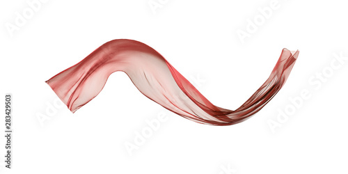 Red fabric flying in horizontal shape, isolated on white background with clipping path.