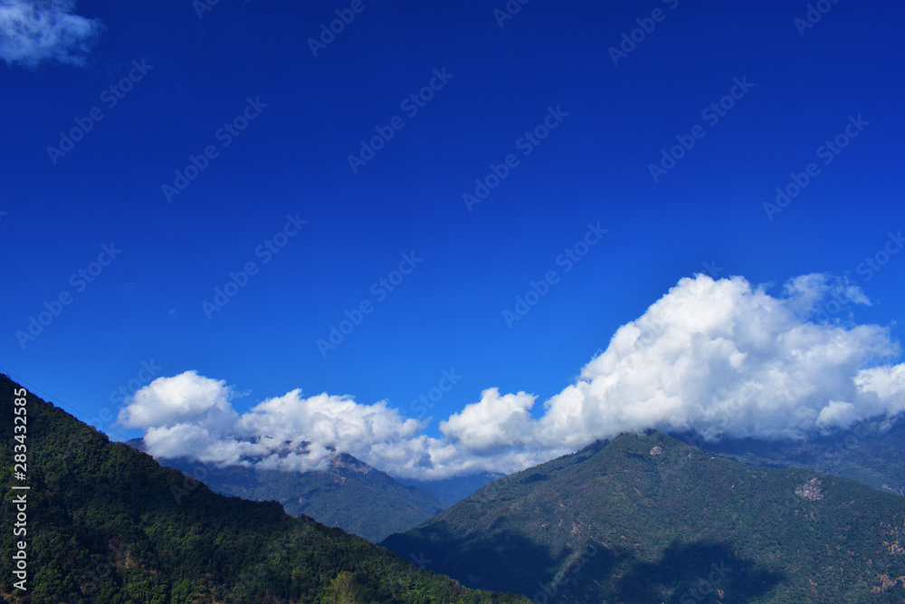 The mountains and clear sky in Bhutan