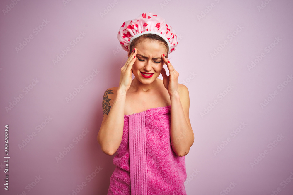 Young beautiful woman wearing towel and 