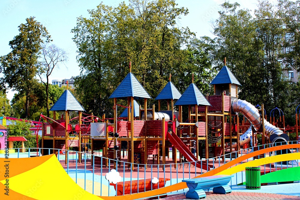 beautiful Playground in the city Park in summer