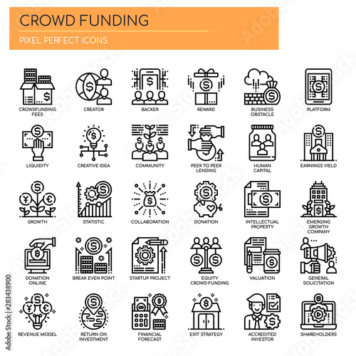 Crowdfunding , Thin Line and Pixel Perfect Icons