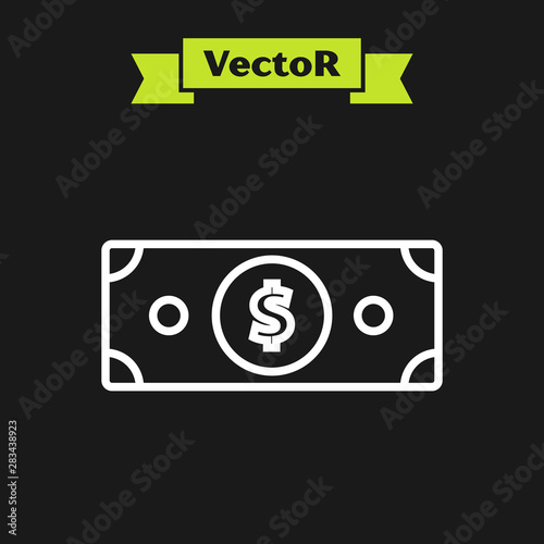 White line Cryptocurrency coin Bitcoin icon isolated on black background. Blockchain technology, bitcoin, digital money market, cryptocoin wallet. Vector Illustration