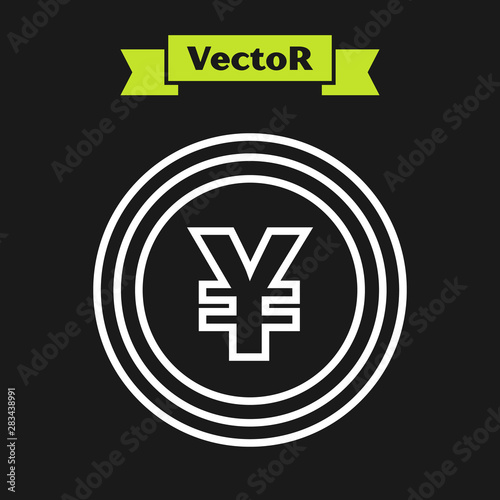 White line Cryptocurrency coin Bitcoin icon isolated on black background. Blockchain technology, bitcoin, digital money market, cryptocoin wallet. Vector Illustration