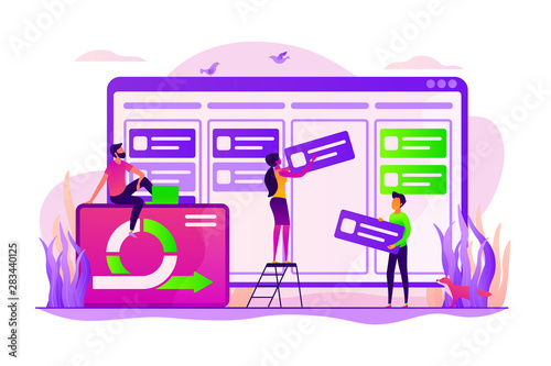 Work schedule organization, time planning and workflow managing. Kanban board, teamwork communication process, agile project management concept. Vector isolated concept creative illustration