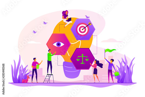 Plan of action, startup project scheme. Achieving goals and aims. Vision statement, business mission, company mission, business planning concept. Vector isolated concept creative illustration